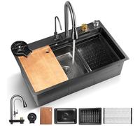 Serenelife fregadero cocina, Con grifo, Rejilla de drenaje, Canasta coladora, Tavla de cortar, Lavavasos, Acero inoxidable, Instalacion bajo o sobre encimera