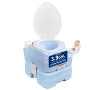 SereneLife Inodoro portátil para acampar al aire libre, cómodo y desechable para adultos, viajes, compost, Porta Potty Loo, tanque de residuos desmontable y soporte para teléfono, 15 L