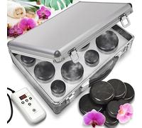 SereneLife Kit Massage Pierres Chaudes Basalte | Set Portable Thérapie Chauffante avec 12 Pierres de Massage, Sac Chauffant et Contrôleur Digital | Relaxation & Soin Musculaire à Domicile