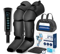 SereneLife masajeador de piernas completo, Presoterapia con compresión de aire y calor en rodillas y pantorrillas, 11 airbags, 6 modos, 3 niveles, 2 bolsas de hielo, Controlador inteligente
