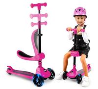 Serenelife Patinete 3 Ruedas para niños, Plegable, Luces LED en Las Ruedas, Manillar Ajustable, Freno Trasero de pie, Soporta hasta 50kgs