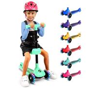Serenelife Patinete 3 Ruedas para niños, Plegable, Luces LED en Las Ruedas, Manillar Ajustable, Freno Trasero de pie, Soporta hasta 50kgs
