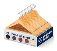 SereneLifeHome Perchas Madera, Ropa, Pack de 60, Antideslizantes, con Gancho Giratorio de 360°