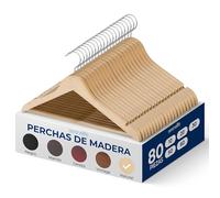 SereneLife Perchas Madera, Ropa, Pack de 80, Antideslizantes, con Gancho Giratorio de 360°