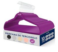SereneLife Perchas, Ropa, de Terciopelo, Antideslizantes, Finas y Suaves. 10 Piezas, con Gancho Giratorio de 360°. Color Negro
