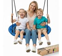 SereneLife Saucer Swing with Tree Hang Kit, 40" Outdoor Tree Swing, 2 Correas Ajustables para Colgar y Centro, Spinner Giratorio para niños (Azul)