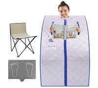 SereneLife Sauna Portátil para el Hogar, Tienda de Sauna Infrarroja con Almohadilla Térmica para Pies y Silla Plegable, Sauna Personal Compacta Detox, Control Remoto Spa en Casa, 40" x 33" - Plata
