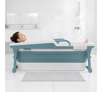 SereneLife Set de Bañera Portátil Autoportante 59" - Bañera Grande Plegable, Cojín, Manguera de Drenaje Estirable, Ruedas de Masaje, Spray de Limpieza y Bolsa de Almacenamiento, Azul