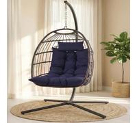 SereneLife Silla Colgante de Huevo con Soporte, Silla oscilante de Mimbre para Exteriores, Marco de Acero Recubierto de Polvo, cojín Acolchado y reposacabezas, Silla oscilante Ideal para Dormitorio