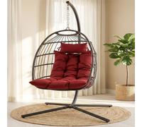 SereneLife Silla Colgante de Huevo con Soporte, Silla oscilante de Mimbre para Exteriores, Marco de Acero Recubierto de Polvo, cojín Acolchado y reposacabezas, Silla oscilante Ideal para Dormitorio