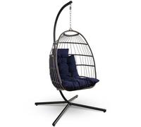 SereneLife Silla Huevo Colgante, con Soporte, Columpio, Estructura de Mimbre y Acero, Capacidad de hasta 250kgs