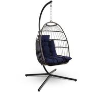 SereneLife Silla Huevo Colgante, con Soporte, Columpio, Estructura de Mimbre y Acero, Capacidad de hasta 250kg