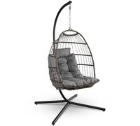 SereneLife Silla Huevo Colgante, con Soporte, Columpio, Estructura de Mimbre y Acero, Capacidad de hasta 250kgs