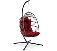 SereneLife Silla Huevo Colgante, con Soporte, Columpio, Estructura de Mimbre y Acero, Capacidad de hasta 250kg