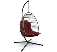 SereneLife Silla Huevo Colgante, con Soporte, Columpio, Estructura de Mimbre y Acero, Capacidad de hasta 250kgs