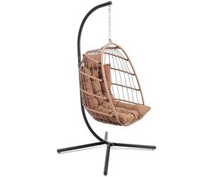 SereneLife Silla Huevo Colgante, con Soporte, Columpio, Estructura de Mimbre y Acero, Capacidad de hasta 250kgs