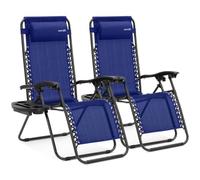 SereneLife Silla reclinable de Jardin, Set de 2, Tumbona, Almohada Desmontable, Bandeja Desmontable para portavasos, Exterior, Patio, Jardin