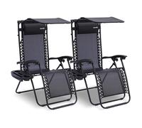SereneLife Zero Gravity - Silla reclinable de Malla de Acero Ajustable, con toldo, Almohadas extraíbles y mesas auxiliares para portavasos, Juego de 2, Color Negro