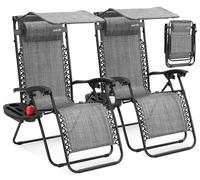 SereneLife Silla reclinable de Jardin, Set de 2, Tumbona, Almohada Desmontable, Bandeja Desmontable para portavasos, Exterior, Patio, Jardin