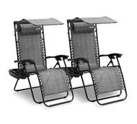 SereneLife Silla reclinable de Jardin, Set de 2, Tumbona, Almohada Desmontable, Bandeja Desmontable para portavasos, Exterior, Patio, Jardin