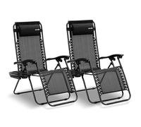 SereneLife sillas reclinables de Exterior, Set de 2, Tumbonas, con Almohada Desmontable, Portavasos, Plegables, Portatiles, Zero Gravity, Ideales para Camping, Patio, Jardin, Piscina o Playa