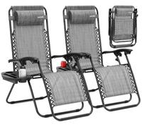 SereneLife sillas reclinables de Exterior, Set de 2, Tumbonas, con Almohada Desmontable, Portavasos, Plegables, Portatiles, Zero Gravity, Ideales para Camping, Patio, Jardin, Piscina o Playa
