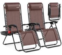 SereneLife sillas reclinables de Exterior, Set de 2, Tumbonas, con Almohada Desmontable, Portavasos, Plegables, Portatiles, Zero Gravity, Ideales para Camping, Patio, Jardin, Piscina o Playa