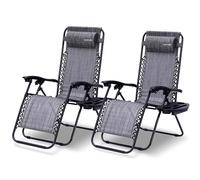 SereneLife sillas reclinables de Exterior, Set de 2, Tumbonas, con Almohada Desmontable, Portavasos, Plegables, Portatiles, Zero Gravity, Ideales para Camping, Patio, Jardin, Piscina o Playa