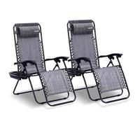 SereneLife sillas reclinables de Exterior, Set de 2, Tumbonas de Malla de Acero, con Almohada Desmontable, Portavasos, Plegables, Ajustables, Portatiles, Zero Gravity, Camping, Patio, Piscina o Playa