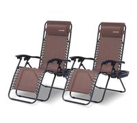 SereneLife sillas reclinables de Exterior, Set de 2, Tumbonas de Malla de Acero, con Almohada Desmontable, Portavasos, Plegables, Ajustables, Portatiles, Zero Gravity, Camping, Patio, Piscina o Playa