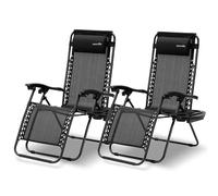 SereneLife sillas reclinables de Exterior, Set de 2, Tumbonas de Malla de Acero, con Almohada Desmontable, Portavasos, Plegables, Ajustables, Portatiles, Zero Gravity, Camping, Patio, Piscina o Playa