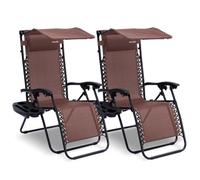 SereneLife sillas reclinables de Exterior, Set de 2, Tumbonas de Malla de Acero, con Almohada Desmontable, Portavasos, Plegables, Ajustables, Portatiles, Zero Gravity, Camping, Patio, Piscina o Playa