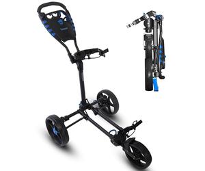 SereneLife SLGCFLW - Carrito de Golf de 3 Ruedas, Ligero y Plegable, Soporte para Bolsa de Golf con Soporte Superior/Inferior con Correa elástica, Compartimento de Almacenamiento para Tarjeta de