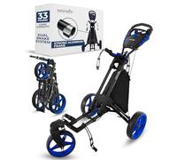 SereneLife SLGZ48 - Carrito de Golf de 3 Ruedas, Ligero, Plegable, para Bolsa de Golf, con Freno de pie/Mango, Soporte Superior/Inferior con Correa elástica, Tarjeta de puntuación/Taza/Bolsa de