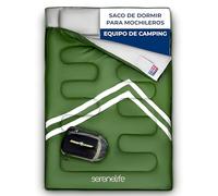 SereneLife SLSBX9 Double with Two Pillows-Lightweight & Waterproof Sleeping Adults Teens, For Camping, Backpacking or Hiking, Includes Carrying Bag, Unisex, Verde, One Size