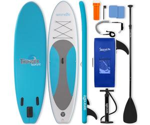 SereneLife tabla paddle surf hinchable, Cubierta antideslizante, Aleta inferior para remar, Estuche para guardar, Barco de pie para jovenes y adultos