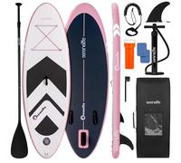 SereneLife Tabla Paddle Surf Inflable para Niños 2.36m, Sup con Bomba, Remo Ajustable, Mochila, Diseño Estable de 76cm y Almohadilla EVA Antideslizante, Apto para 5+ años, Capacidad 90.72kg,Rosa