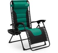 SereneLife Tumbona de jardín Plegable con Posiciones Ajustables sin Niveles, reposacabezas, Soporte para Bebidas y teléfono móvil, Verde, Marco de Acero Inoxidable, Tumbona de Relax para terraza y