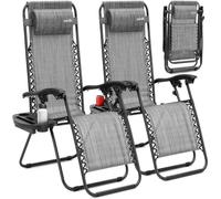 SereneLife Tumbona Plegable, Juego de 2 Unidades, Color Gris, como Muebles de jardín para Relajarse y tumbarse, Silla para balcón, jardín, terraza y Camping con Mesa Lateral, Almohada y Soporte para