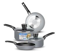 SereneLife Utensilios de cocina Ollas y sartenes Basic Utensilios de cocina, revestimiento antiadherente negro en el interior, laca resistente al calor (juego de 6 piezas), talla única, gris