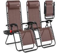 SereneLife Zero Gravity - Silla reclinable de Malla de Acero Ajustable, con Almohadas extraíbles y bandejas portavasos, mesas auxiliares, Juego de 2, Color marrón