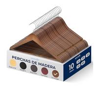 SereneLifeHome Perchas Madera, Ropa, Pack de 10, Antideslizantes, con Gancho Giratorio de 360°