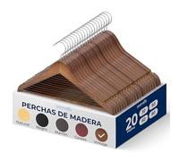 SereneLifeHome Perchas Madera, Ropa, Pack de 20, Antideslizantes, con Gancho Giratorio de 360°