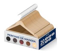 SereneLifeHome Perchas Madera, Ropa, Pack de 20, Antideslizantes, con Gancho Giratorio de 360°