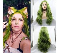 SERENEWIG Pelucas sintéticas de encaje frontal verde matcha pastel para mujer, hermoso color verde oliva, fibra resistente al calor, pelucas largas de Lolita para cosplay, 24 pulgadas