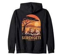 Serengeti Tanzania Safari Africano Atardecer y Leones Sudadera con Capucha