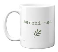 Sereni-Tea - Taza de té, diseño botánico de palabras de palabra, ambiente