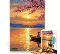 Serenidad al Atardecer ︰ Rompecabezas de 1000 Piezas con la Imagen de una niña en un Bote para Adolescentes Juego de ingenio, Tiempo de Paz, 50x75cm
