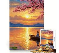 Serenidad al Atardecer ︰ Rompecabezas de 1000 Piezas con la Imagen de una niña en un Bote para Adolescentes Juego de ingenio, Tiempo de Paz, 50x75cm