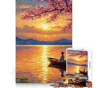 Serenidad al Atardecer ︰ Rompecabezas de Pintura de una Chica en un Bote para Adolescentes, 1000 Piezas, Juguete de lógica Pura, Tranquilo, calmado, Arte de Pared de Corte Limpio 38x26cm